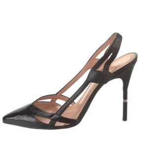 Roland Mouret Slingback Patent + Perforated Leather Pump w/ Metallic Detail Heel
